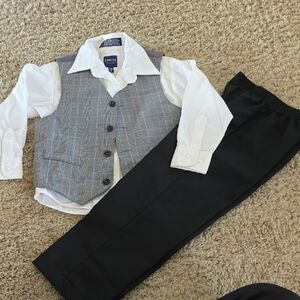 Arrow Boys Gray Plaid Vest with White Shirt and Black Pants Ensemble